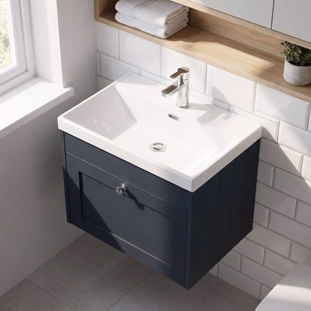 Balterley Modern Wall Hung Single Drawer Vanity Unit with Thin Edge Basin in Matt Dark Grey W/D/H: 60.0 x 45.3 x 43.1 cm – 1