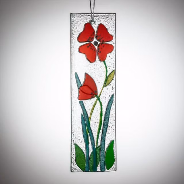 Sienna Glass Red Floral Hanging Wall Plaque