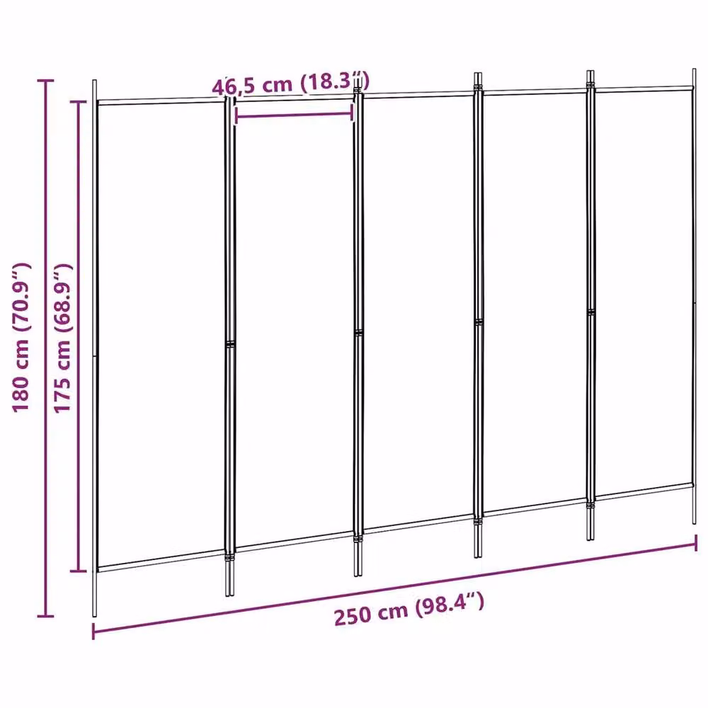 Kelvenix 5 Panel Folding Room Divider in Beige, W: 250 cm, H: 180 cm – 2