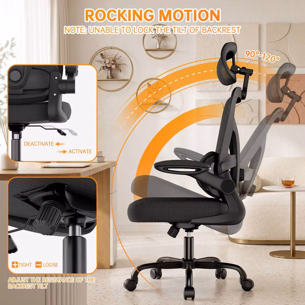 Gartistgo Ergonomic Office Chair in Black with Mesh Fabric, Adjustable Headrest and Armrests – 4