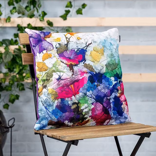 ICON Purple and Multicolour Oil Painting Printed Outdoor Cushion