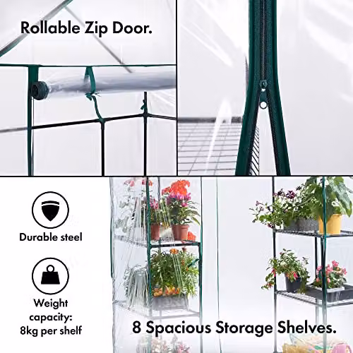 VonHaus Walk In Greenhouse with 6 Shelves and Weatherproof PVC Plastic Cover, W/D/H: 143 x 73 x 193 cm – 3