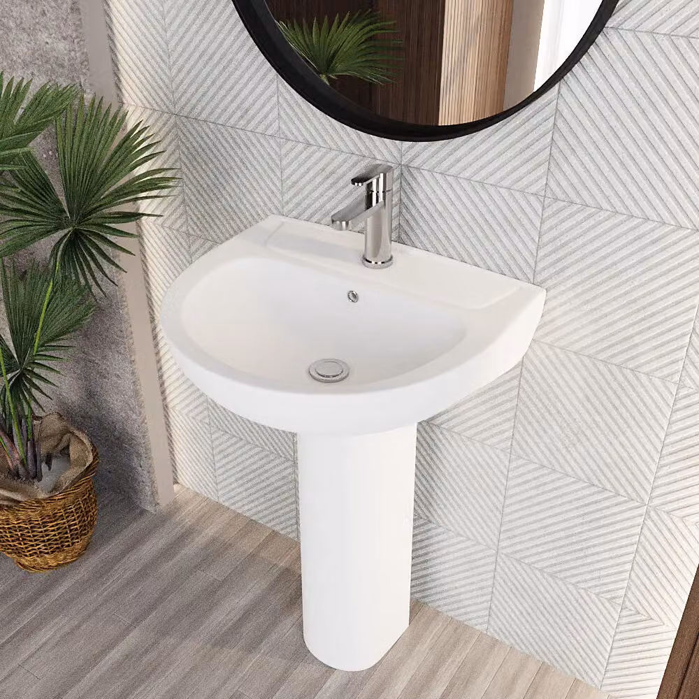 Balterley Round 1 Tap Hole Basin with Full Pedestal in White – 3