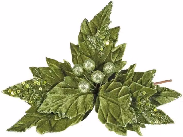 KDMD Green Velvet Poinsettia with Glitter Edge, 3 Pack, Diameter: 28 cm