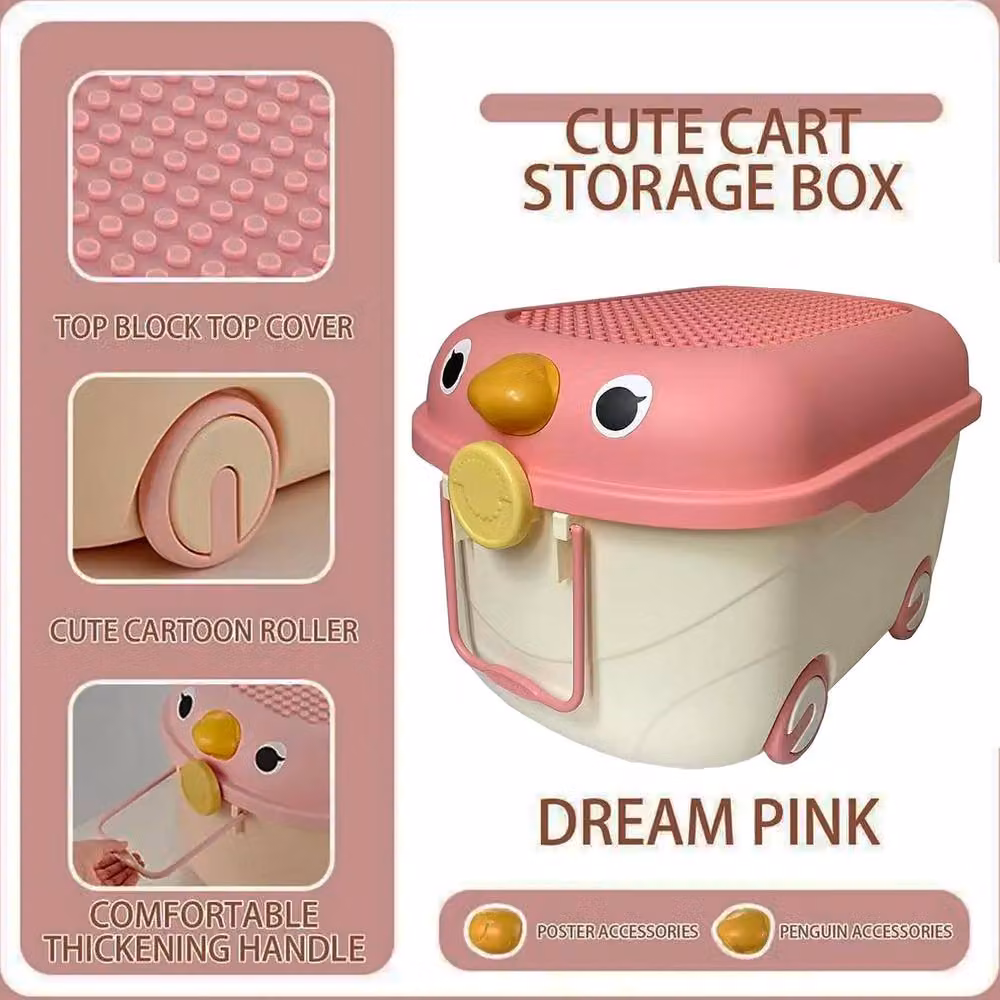 ATEK Toy Storage Organizer Box with Wheels, 45L Pink Kids Bin for Playroom and Bedroom Organisation – 4