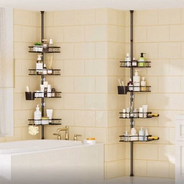 Kelvenix 4 Tier Telescopic Bathroom Shower Caddy Organizer in Black