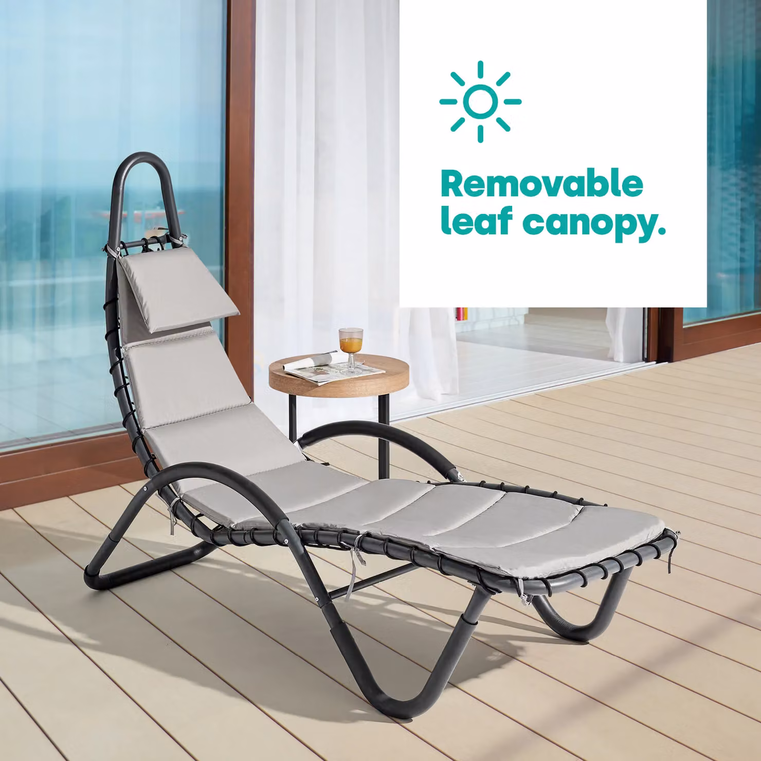 LIVIVO Bali Sun Lounger Relaxing Chair with Canopy Shade and Padded Cushions in Grey – 3