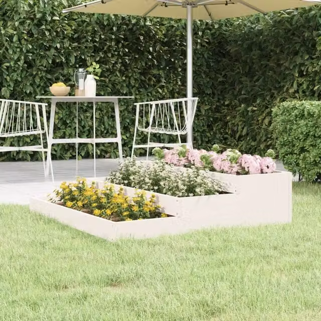 Berkfield White Solid Wood Pine Planter W: 107 cm, D: 107 cm, H: 27 cm