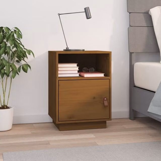 Berkfield Home Honey Brown Solid Wood Pine Bedside Cabinet W/D/H: 40 x 34 x 55 cm
