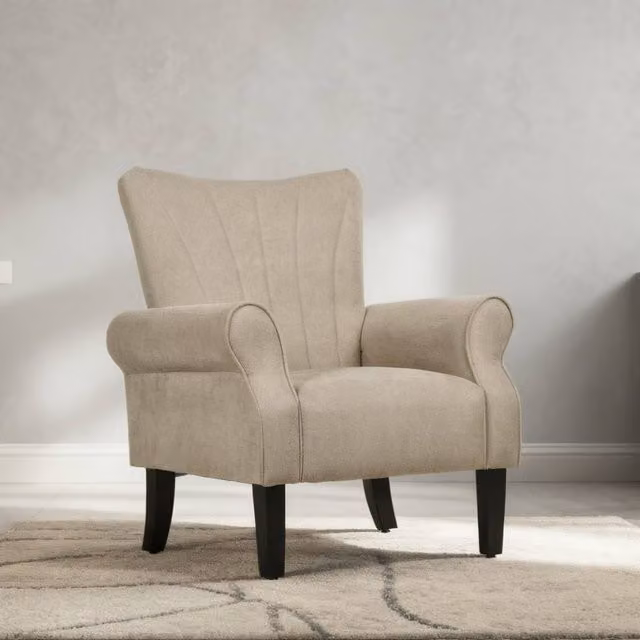 ERGOVEXA Beige Fabric Upholstered Accent Chair with Solid Wood Legs and Armrests, W/D/H: 73 x 80 x 94 cm