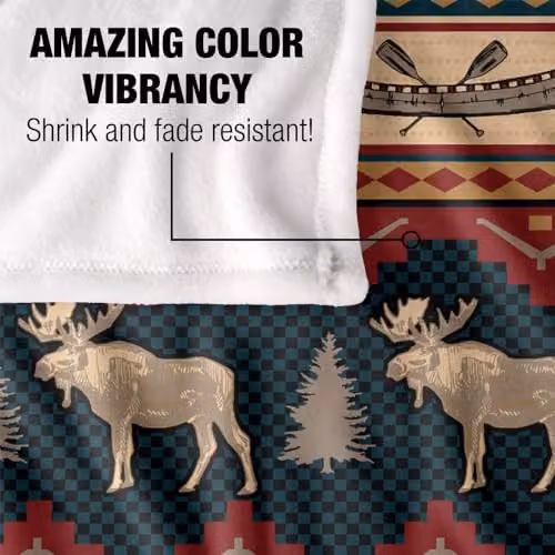 JQ Licensing Moose and Canoe Pattern Silky Touch Super Soft Fleece Throw Blanket, White and Multicolour, W: 152 cm, D: 127 cm – 3