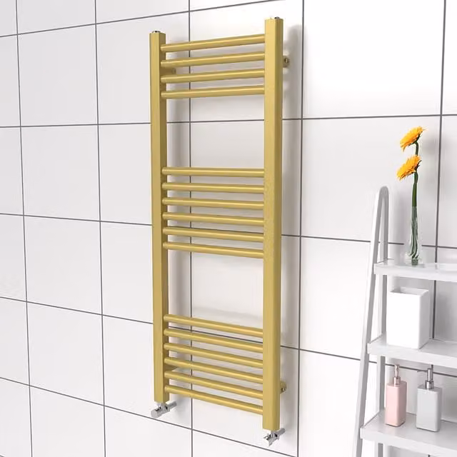 Lux Heat Metallic Gold Steel Towel Radiator, W: 400 mm, H: 1000 mm