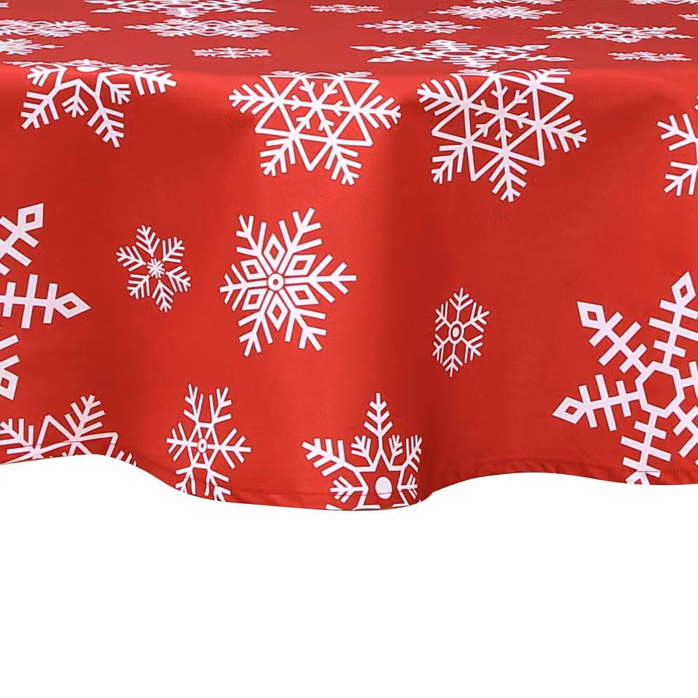 London Boutique Red Snowflake Design Christmas Tablecloth, Washable Polyester Round Table Cover – 2