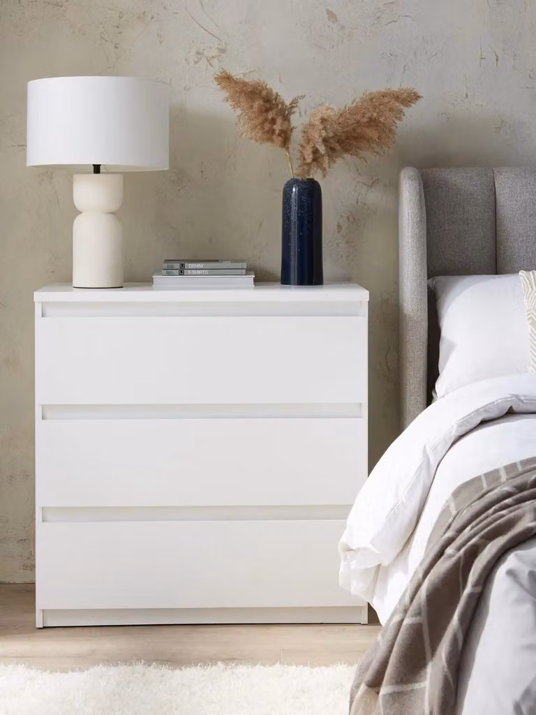 Lisson 3 Drawer Chest in White Modern Bedroom Storage Solution