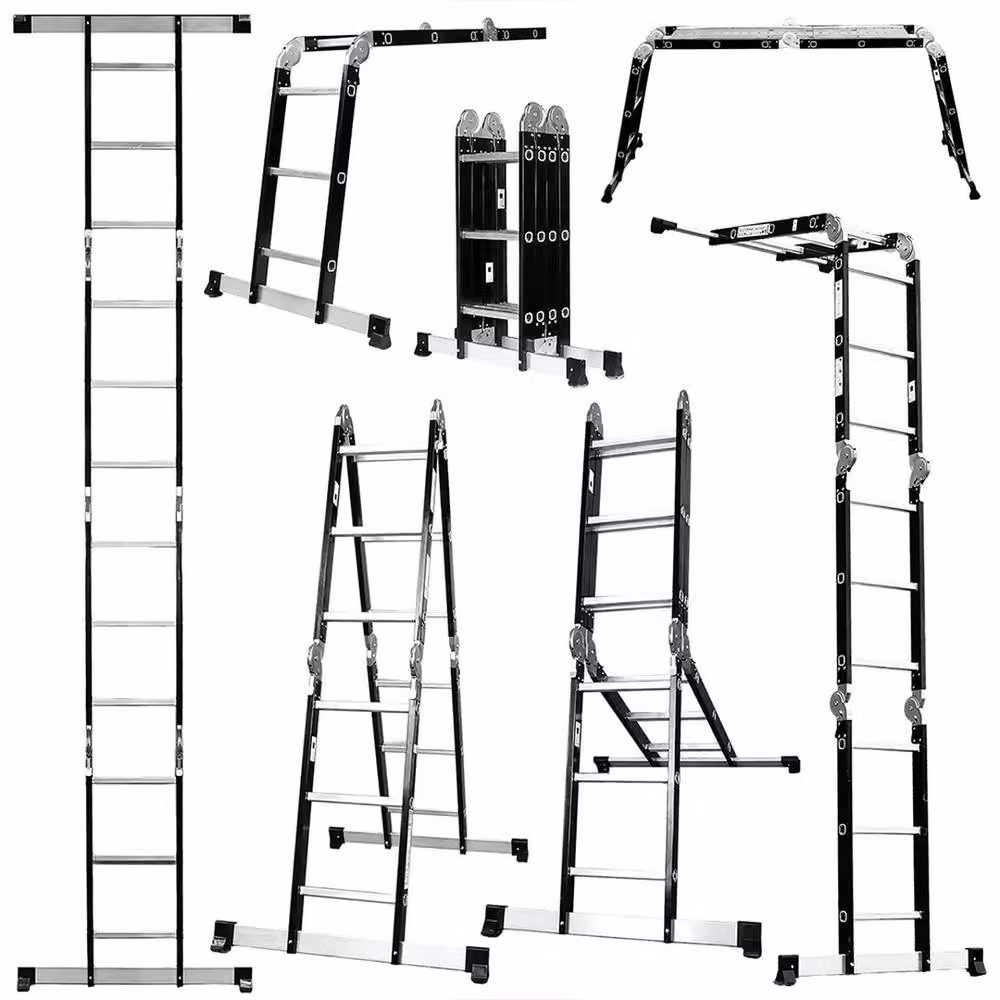 Kelvenix Black Aluminium Multi-Purpose Foldable Combination Step Ladder – 3