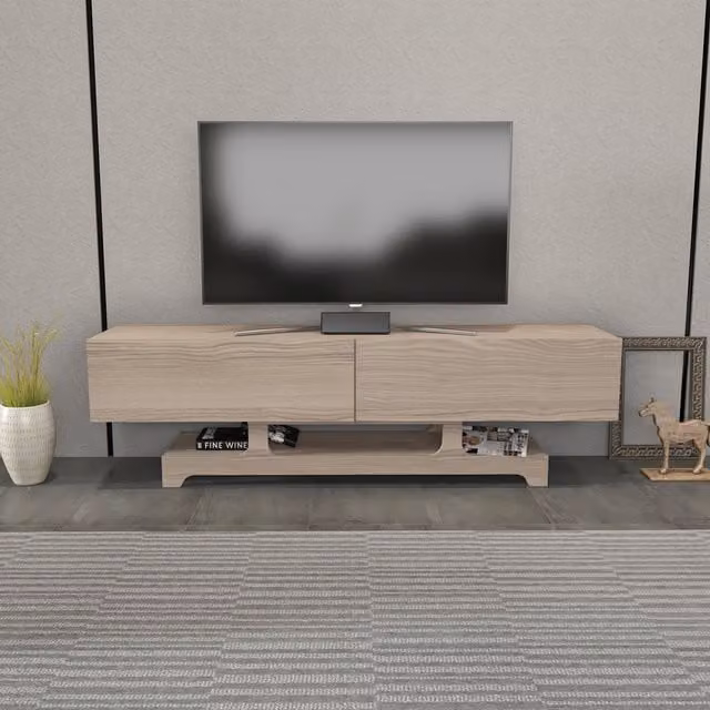 Decorotika Tera Modern Wood TV Unit in Light Grey, Width: 160 cm – 1