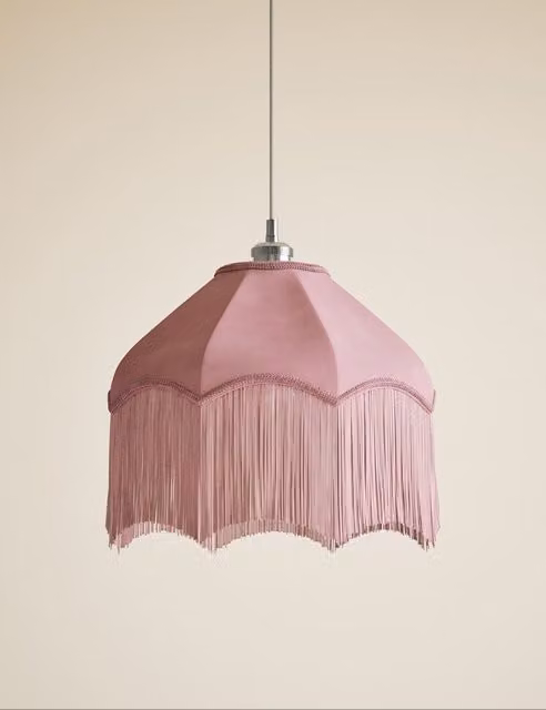 M&S Pink Fringed Velvet Lamp Shade