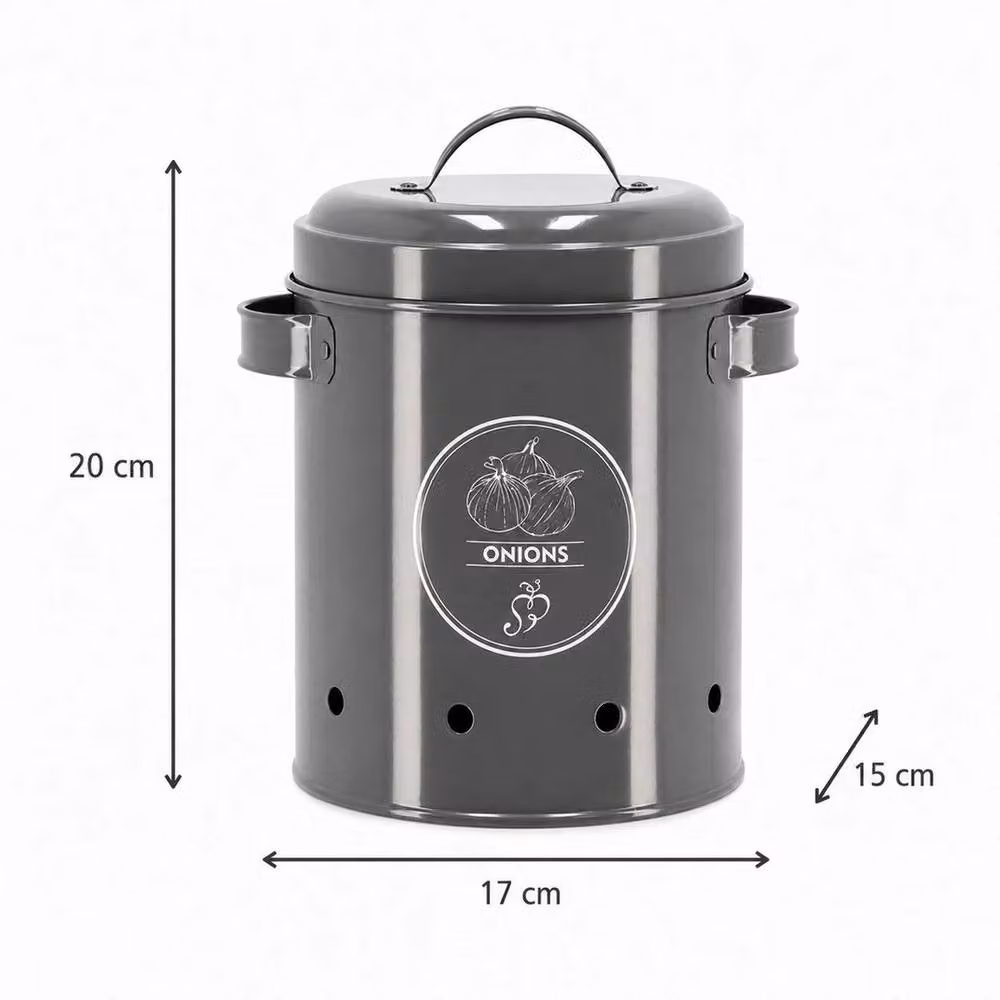 PAWNORA Grey Metal Onion Storage Container with Lid – 2