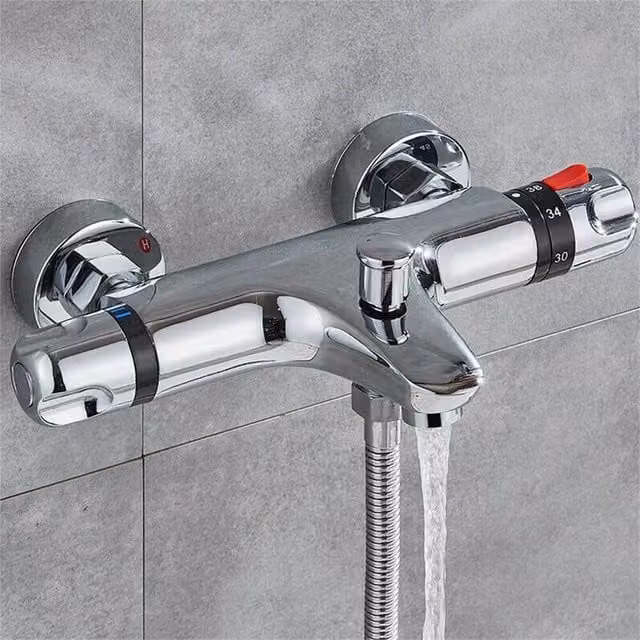 Nordara Chrome Thermostatic Wall Mounted Shower Mixer Tap in Silver