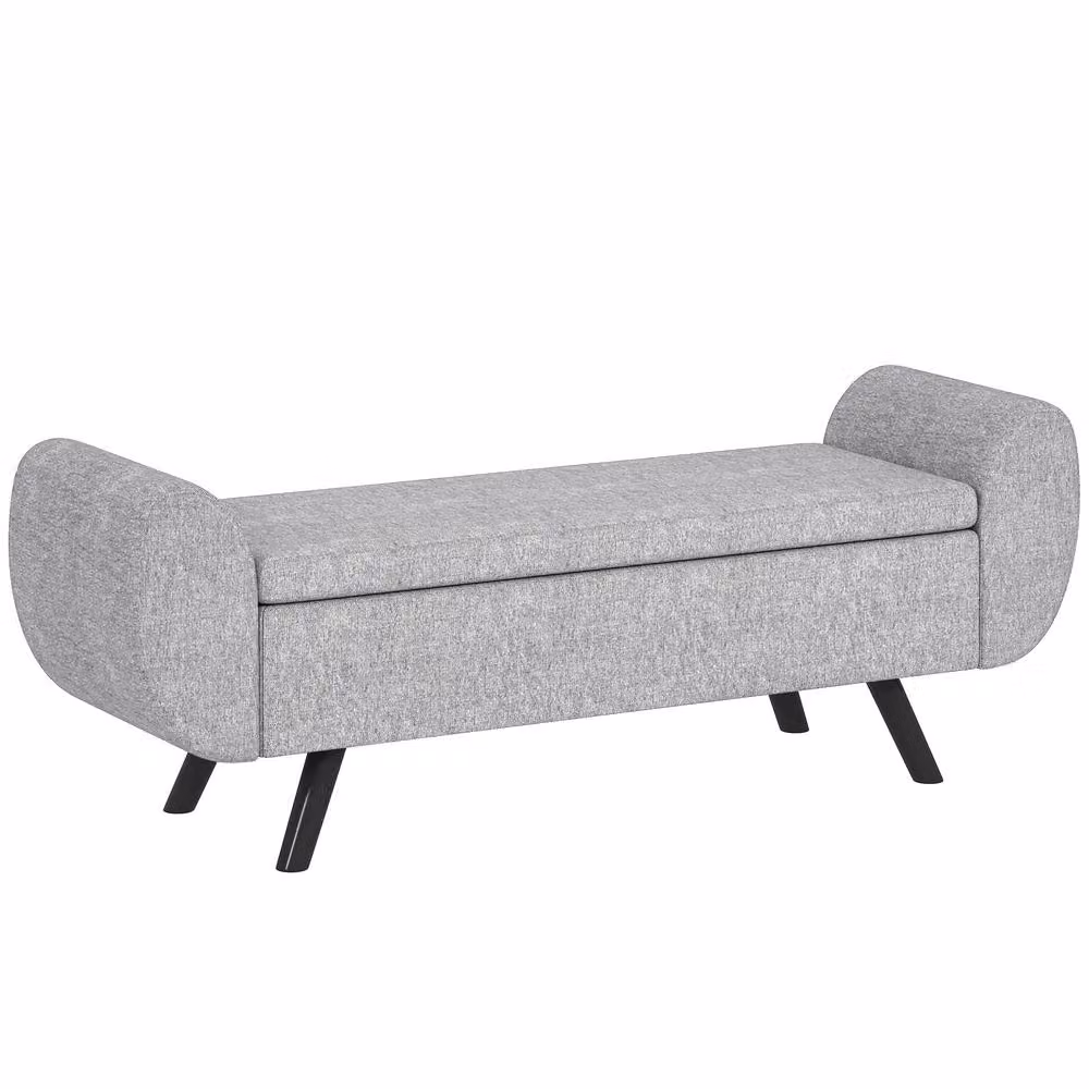 HOMCOM Upholstered Linen Storage Ottoman with Armrests in Grey – 2