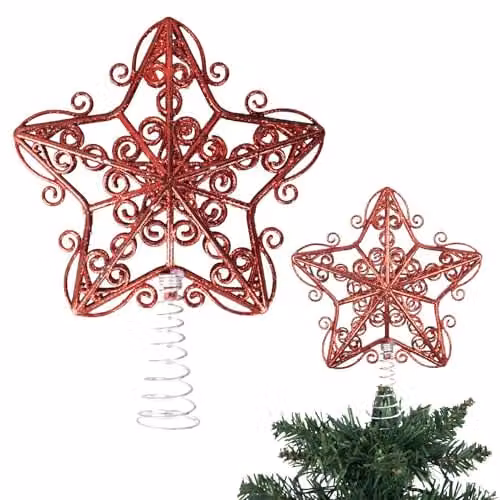 Shatchi Red Glitter Star Christmas Tree Topper, 14.5 cm – 1