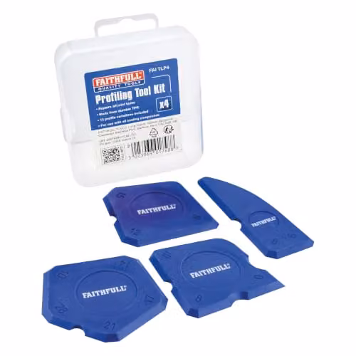 Faithfull 4 Piece Sealant and Grout Finishing Tool Kit with 13 Profile Variations and Blue Plastic Storage Case