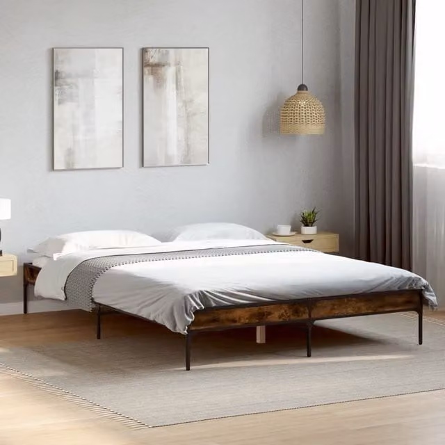 Berkfield Home Small Double Bed Frame in Smoked Oak and Brown, W/D/H: 120 x 200 cm