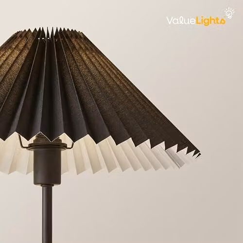 ValueLights Black Metal Scandinavian Table Lamp with Fabric Pleated Shade and LED Bulb, H 48.5 x W 34.5 x D 34.5 cm – 3