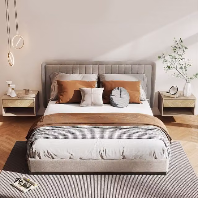 HOMCOM Set of 2 Wall Mounted Floating Bedside Tables in Natural Veneer