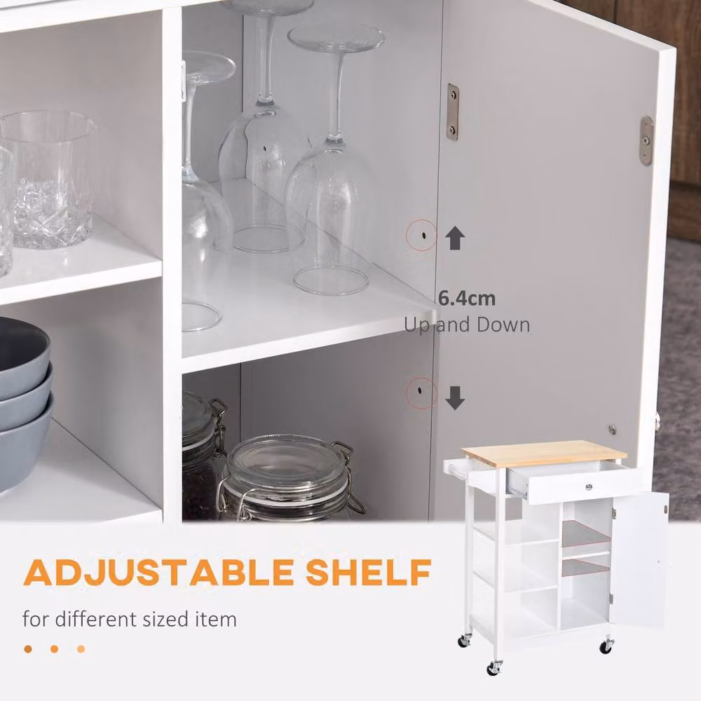 Wyld Haus Yota Mobile Kitchen Island Trolley in White MDF with Natural Rubberwood Top, H 86.5 x W 66.0 x D 39.5 cm – 5