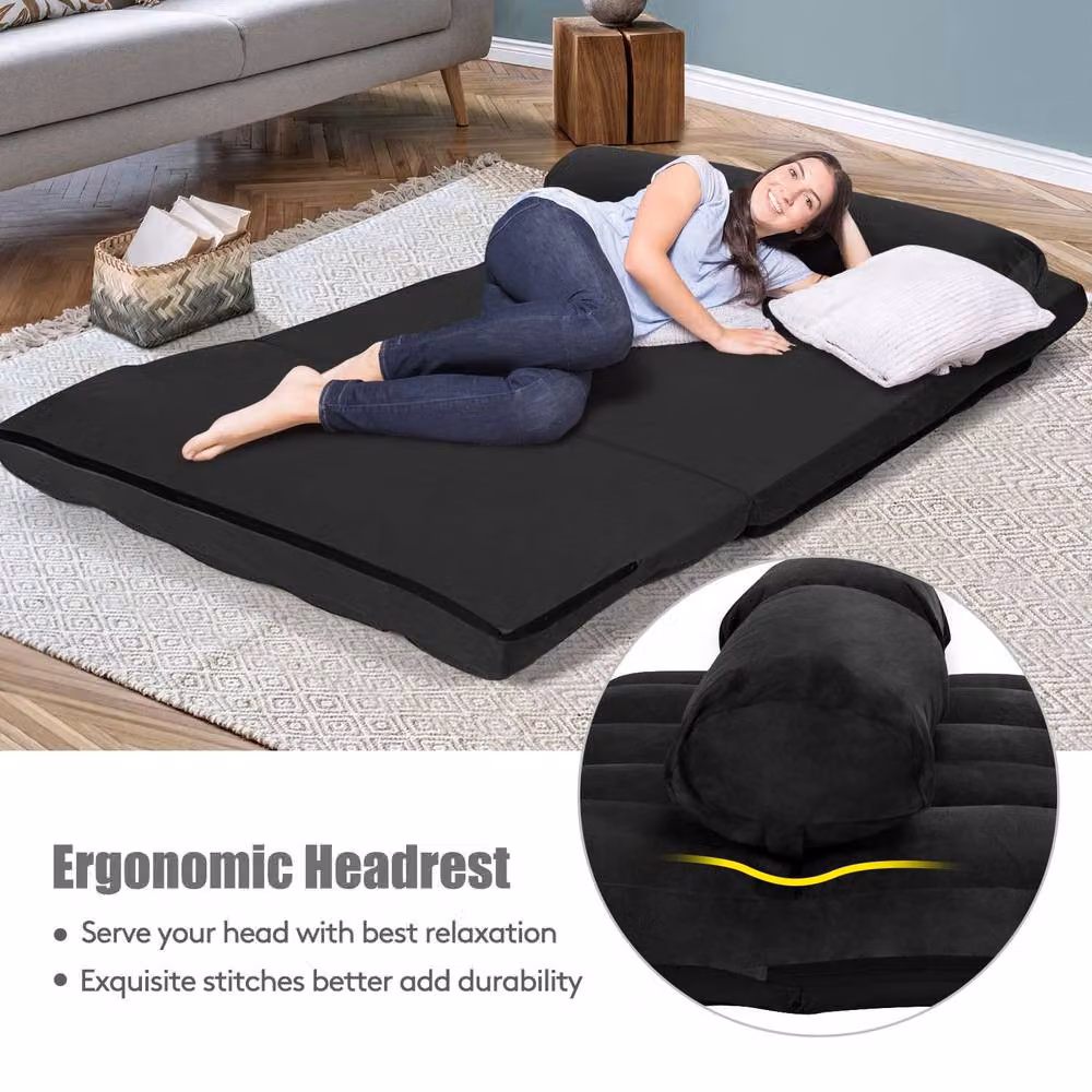 Costway Adjustable 6-Position Foldable Floor Sofa Bed in Black – 8