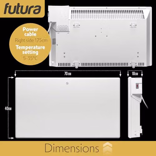 Futura 1500W White Electric Convector Panel Heater, Wall Mounted or Freestanding – 5