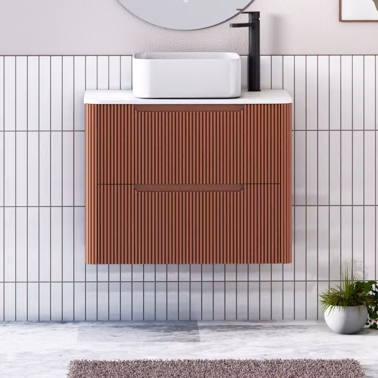 Royal Bathrooms Avenza Wall Hung Vanity Unit in Terracotta with 2 Drawers and White Elena Basin