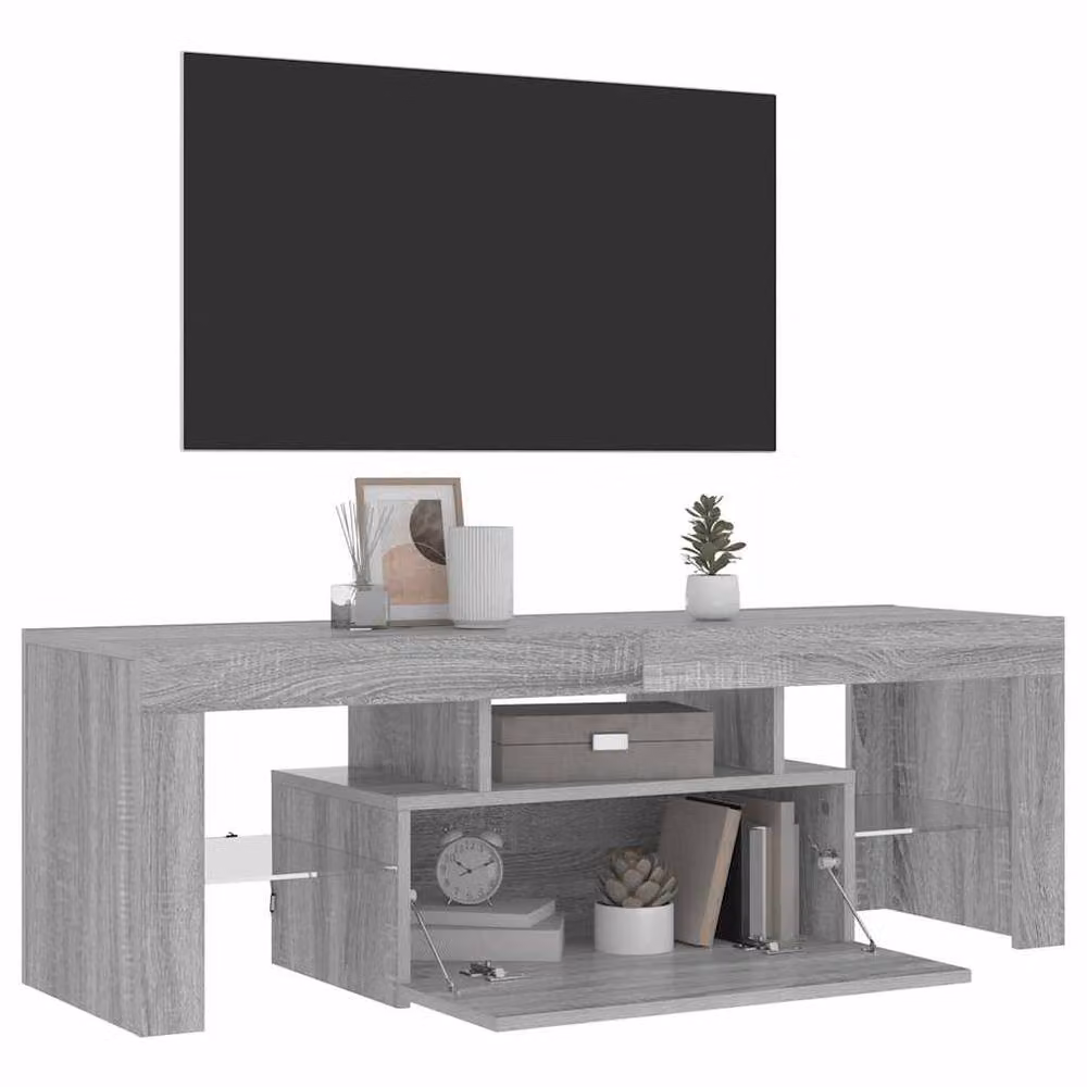 Berkfield Home Modern TV Cabinet with LED Lights in Grey Sonoma, W: 120 cm, D: 35 cm, H: 40 cm – 3