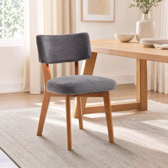 STILVORA Set of 2 Grey Fabric Dining Chairs with Solid Wood Frame – 1