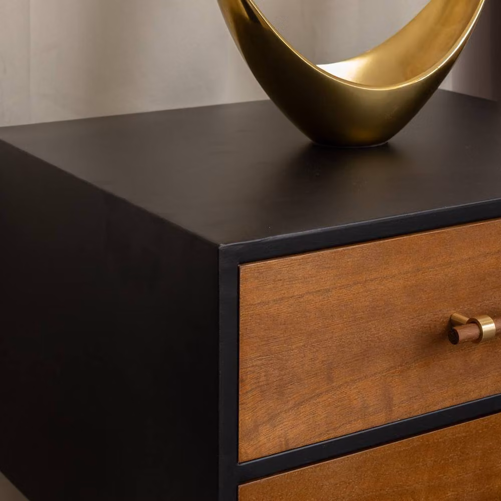 Melody Maison Ludlow Range Mid-Century Modern Wood and Black 2 Drawer Bedside Cabinet – 3