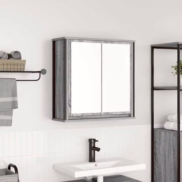 Berkfield Home Grey Bathroom Wall Cabinet with Mirror and Internal Shelves, W/D/H: 60 x 21 x 60 cm
