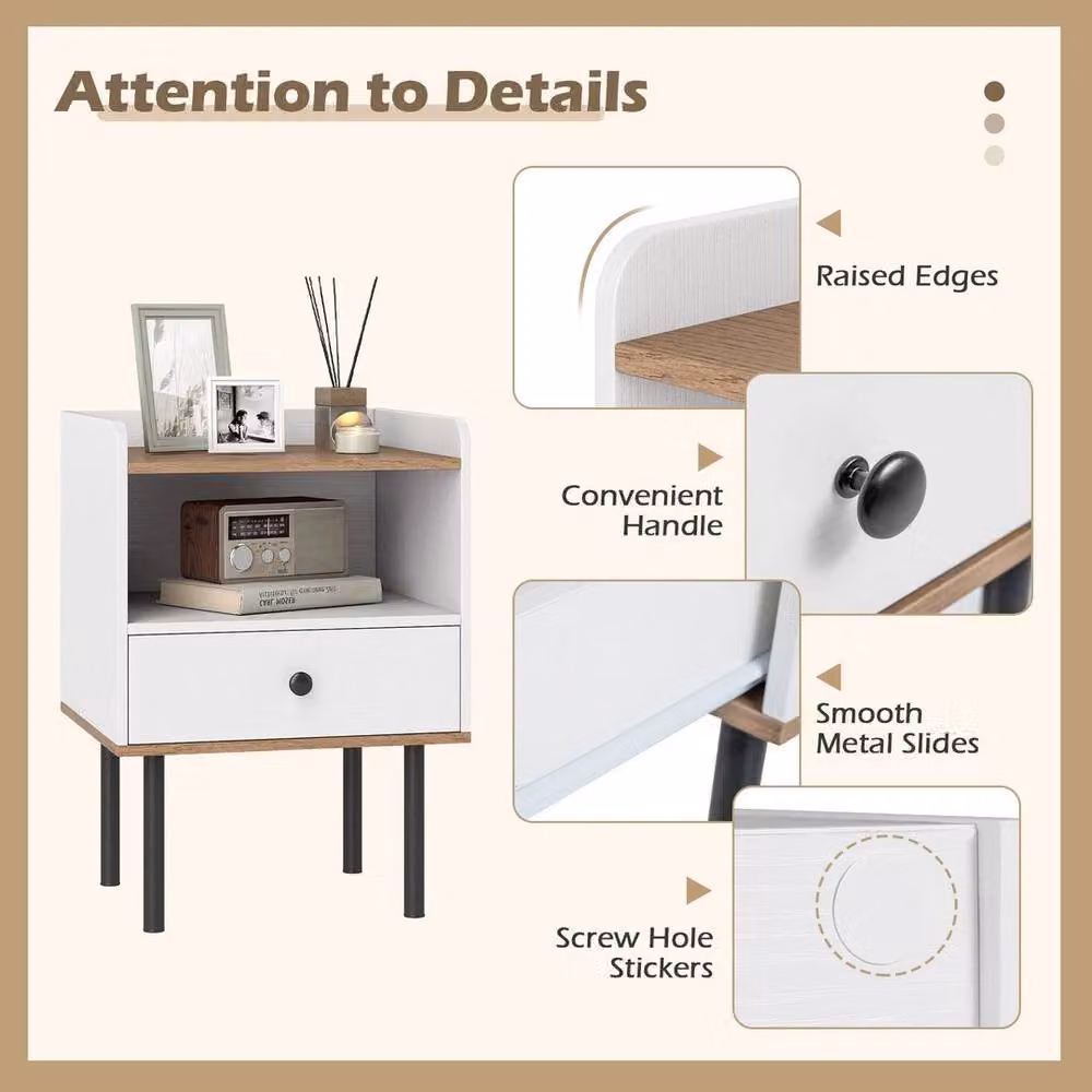 KORVIXA Compact End Table with Drawer and Open Storage Shelf in White – 3