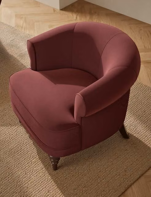 M&S Joan Dusty Pink Velvet Tub Accent Chair with Armrests and Solid Wood Frame