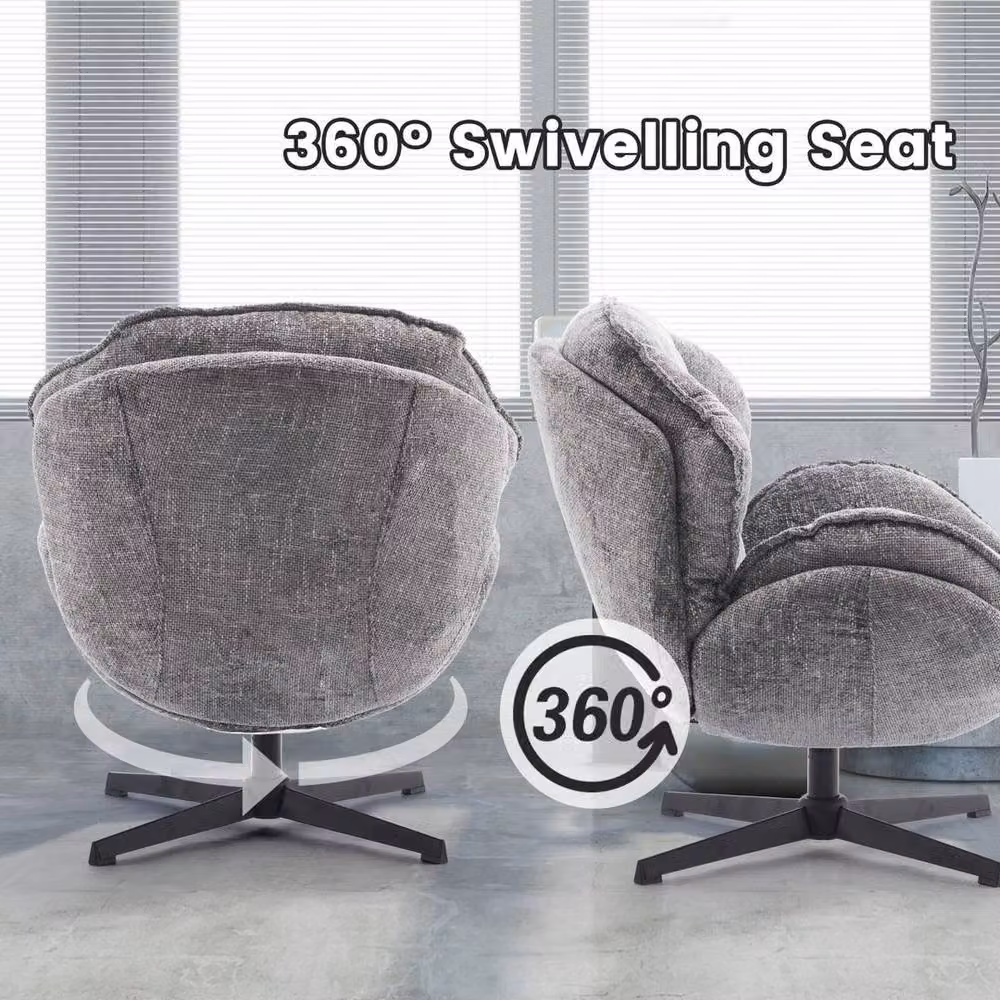 FORGEVIO Grey Fabric Swivel Task Chair with Armrests – 3