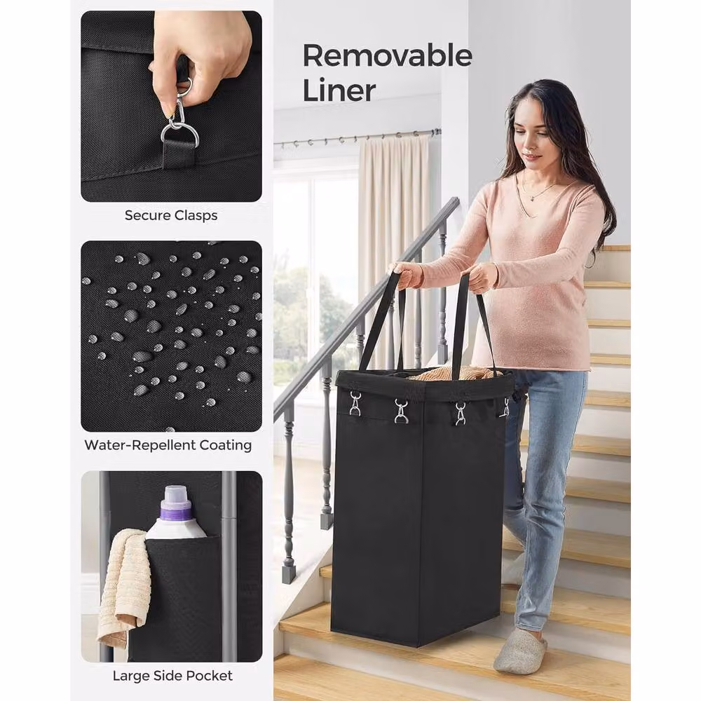 SONGMICS Wheeled Laundry Hamper with Removable Liner and Handles, Black – 4