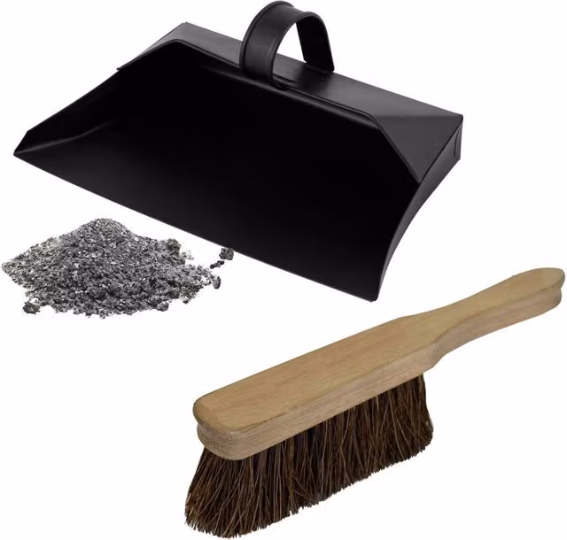 Charles Bentley & Groundsman Hooded Metal Dustpan and Wooden Hand Brush with Stiff Bassine Bristles in Black and Brown