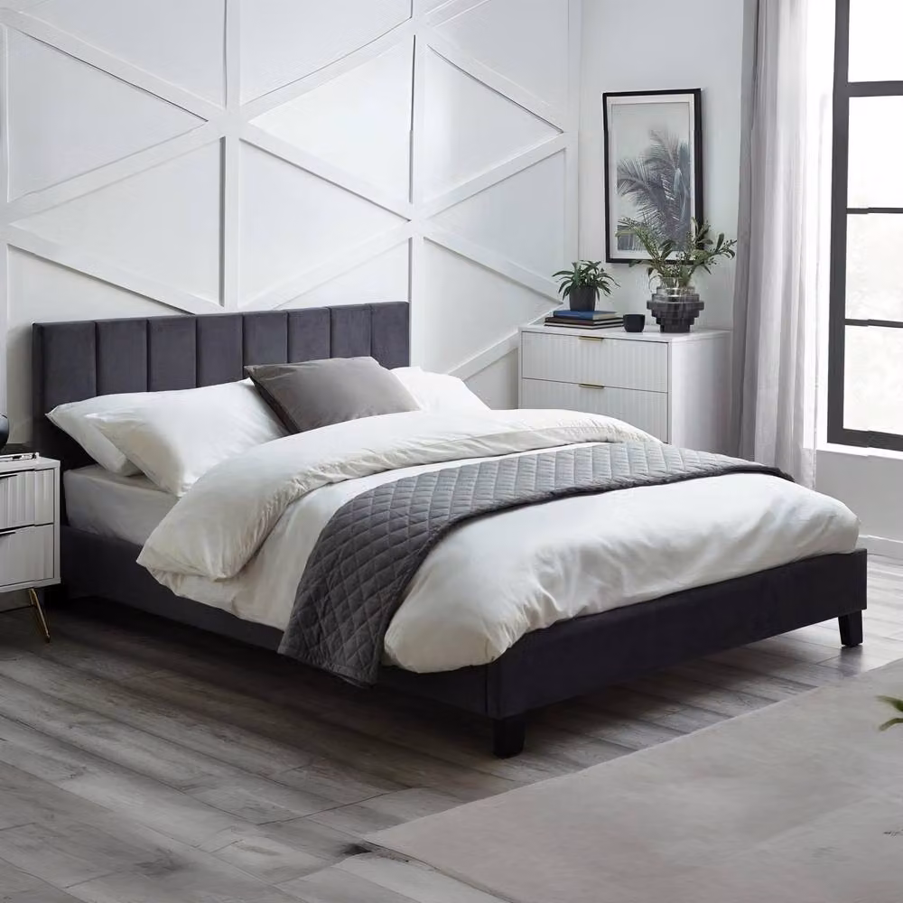 Cheshire Grey Velvet Upholstered Single Bed W/D/H: 90 x 200 cm – 3
