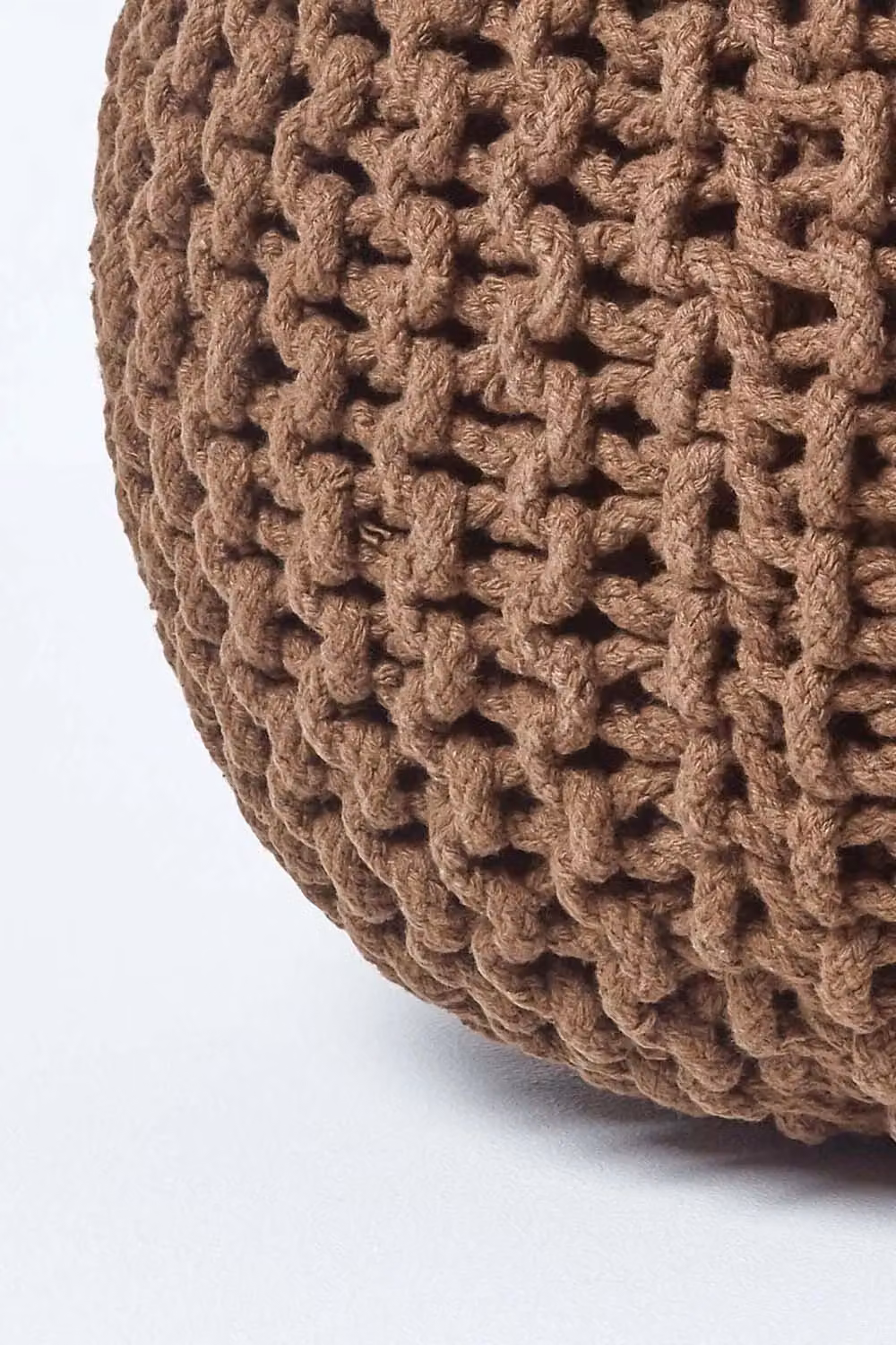 Homescapes Round Cotton Knitted Pouffe Footstool in Brown – 3