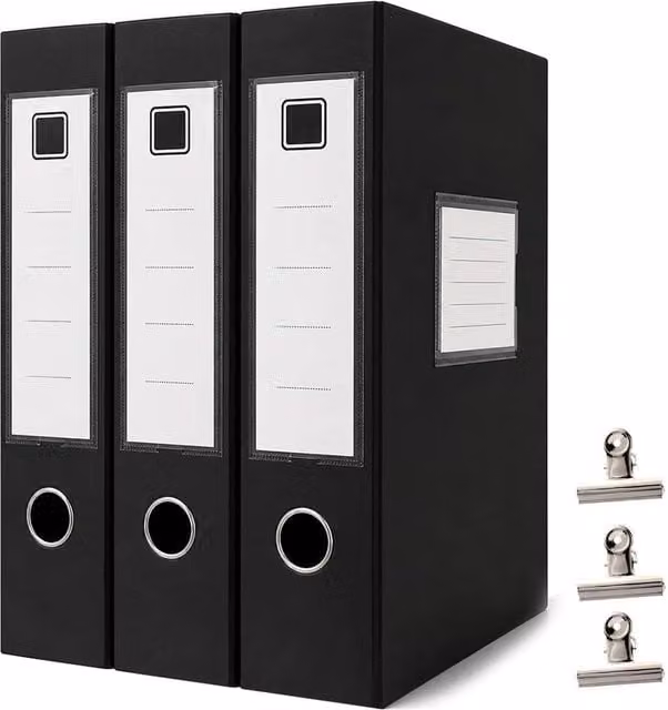Ventryn 3-Piece Set of 75mm Foldable A4 Document Storage Box Files in Black – 1
