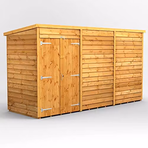 POWER Premium Pent Overlap Wooden Shed with Double Door in Brown, 10 mm Extra Thick Timber (Windowless) – 1