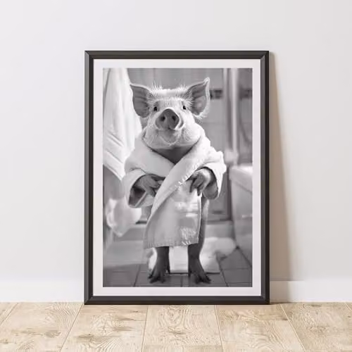 60 Second Makeover Pig Bathrobe Animal Print Paper Poster, A3, Multicolour