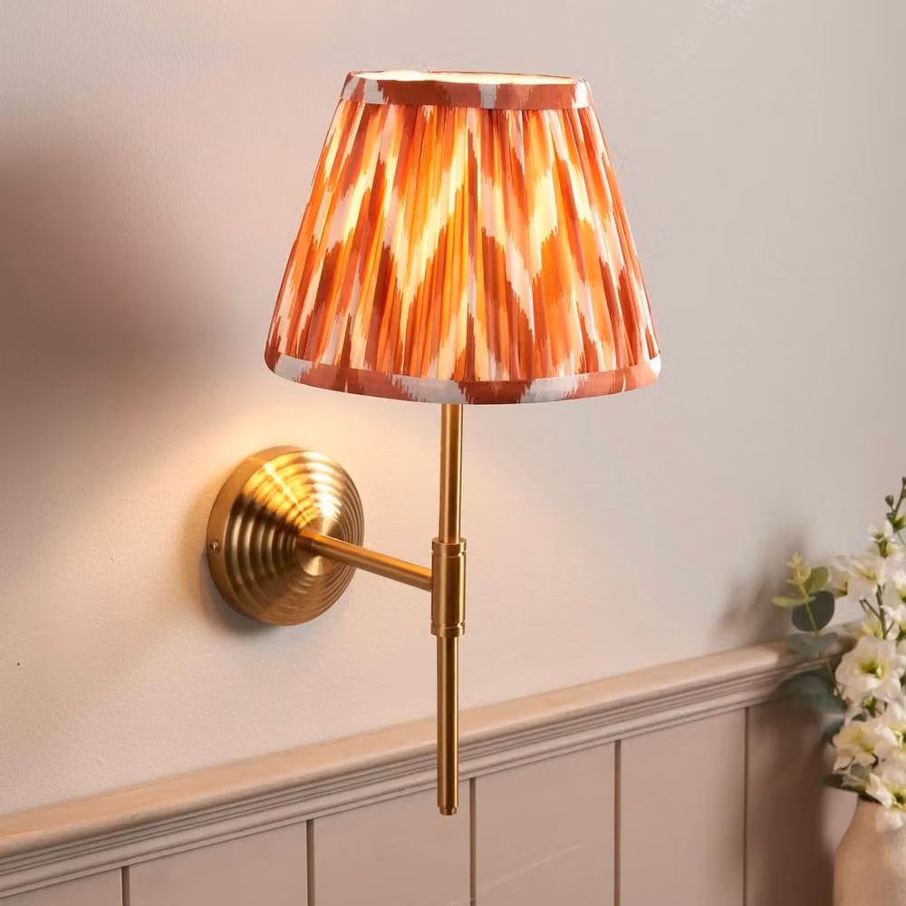 Netlighting Obelisk T Bar Wall Light in Orange Fabric with Gold Brass Finish, Diameter: 20 cm, B22 – 2