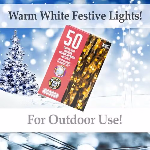 VFM e-Store Outdoor Copper Wire Christmas Lights with 50 White LEDs – 5