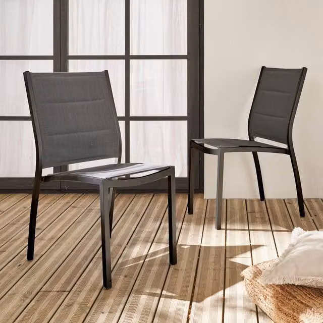 sweeek Pair of Stackable Aluminium Garden Chairs in Grey
